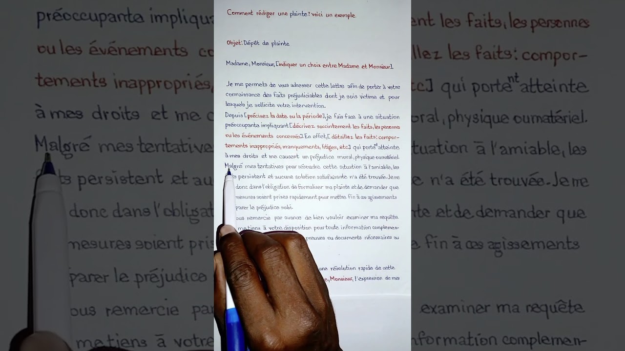 comment écrire une plainte ? voici un exemple